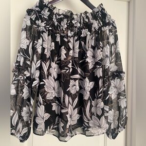 White House Black Market Black and White Floral Blouse